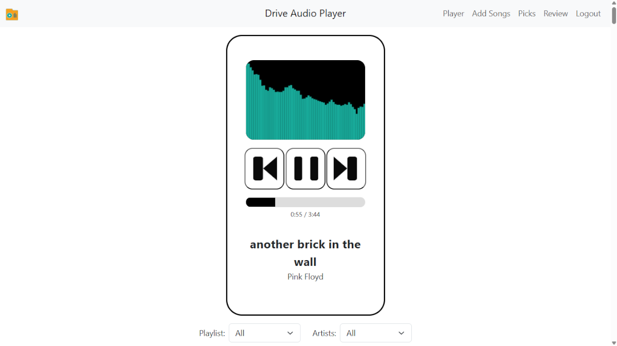 Google Drive music player interface